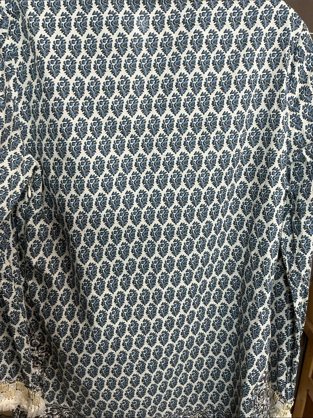 Tory Burch Blue and Cream Printed Tunic Top